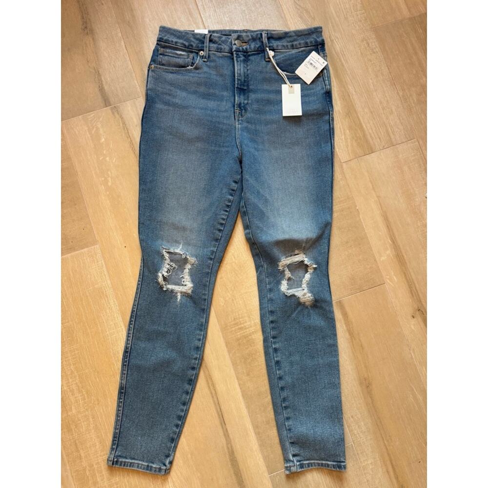 Good American Good Curve Skinny Crop Jeans NWT 8/29 Distressed Stretch Denim